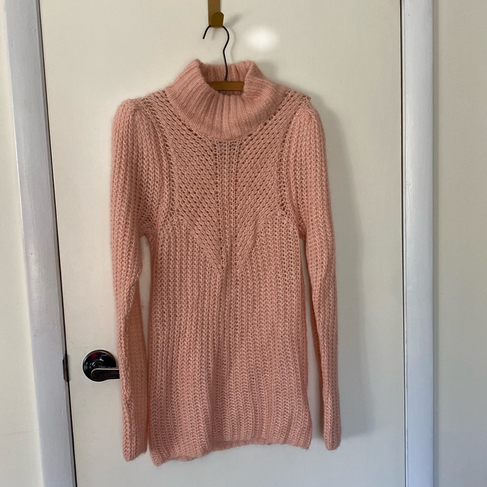 Express Light Pink with Metallic Threading Turtleneck Sweater